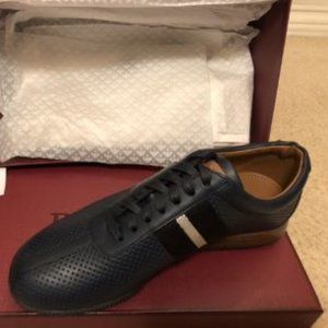 NIB Bally Men's Blue Frenz Perforated Leather Sneakers INK 7.5